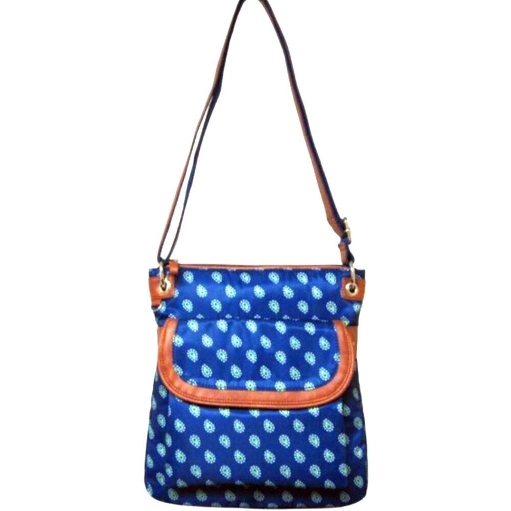 Laura Scott Blue Paisley Crossbody Bag Nylon, Magnetic Flap & Zipper, Adjustable